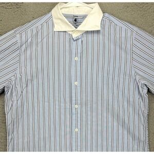 Hickey Shirt Mens Large Blue Stripe Button Up 100% Cotton Long Sleeve Casual